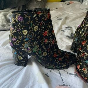 Velvet floral booties